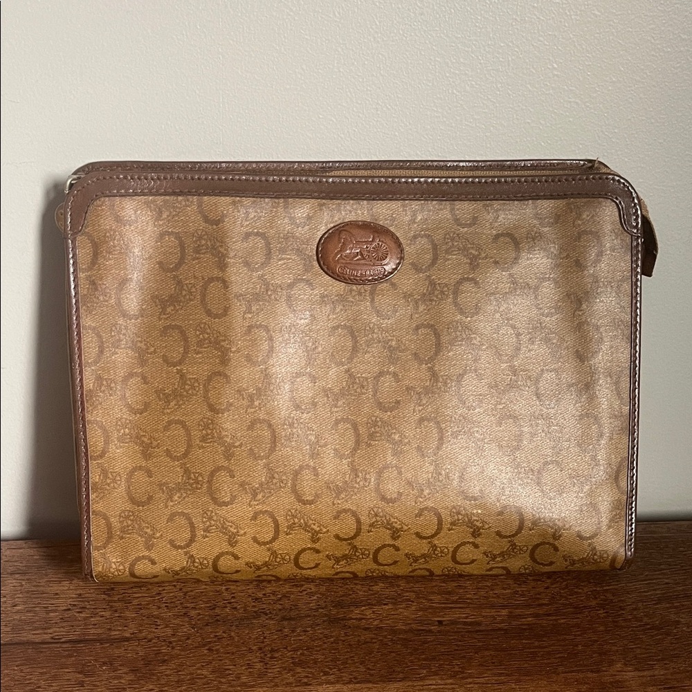 Celine Brown Coated Canvas Pouch
